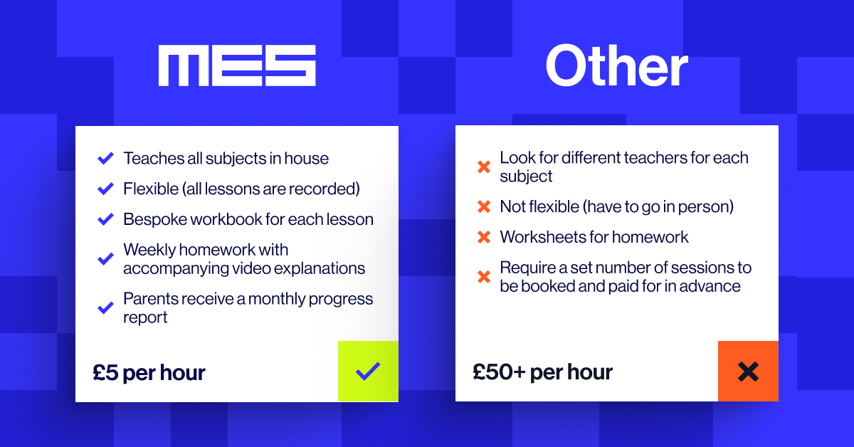 A table showing the differences between private tutoring and MyEdspace