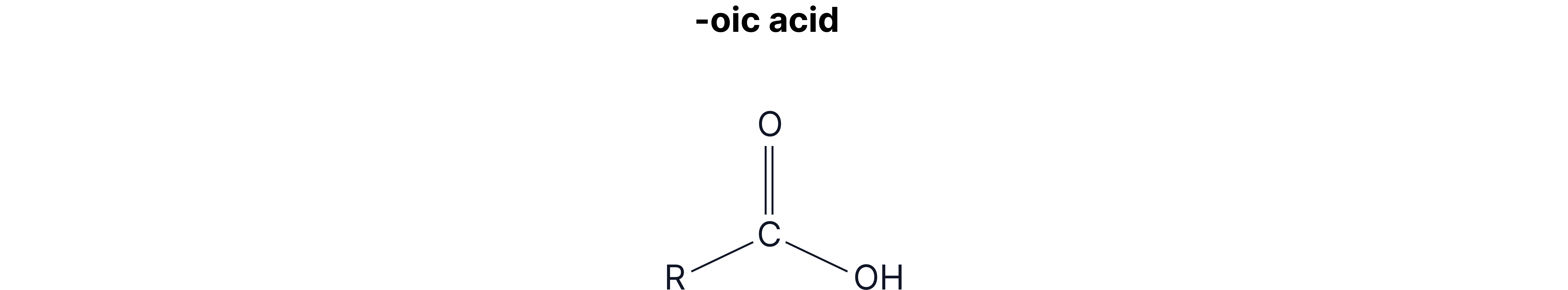 General structure of a carboxylic acid showing an R group attached to a carbonyl and hydroxyl functional group.
