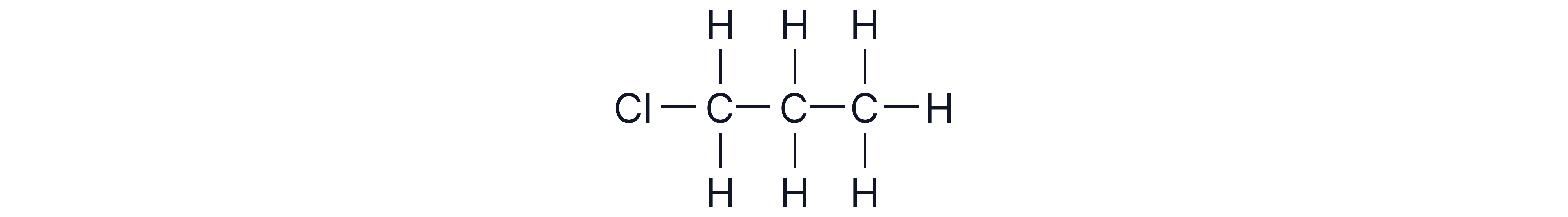 Displayed formula of 1-chloropropane showing a three-carbon chain with a chlorine atom bonded to the first carbon.