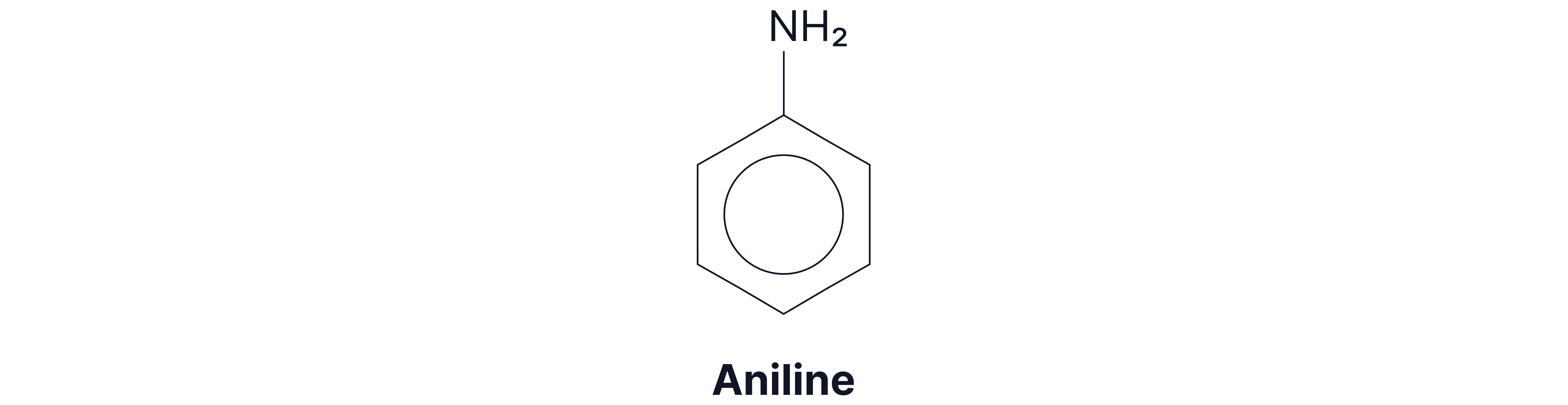 Chemistry revision note showing the structural formula of aniline with an amino group attached to a benzene ring.