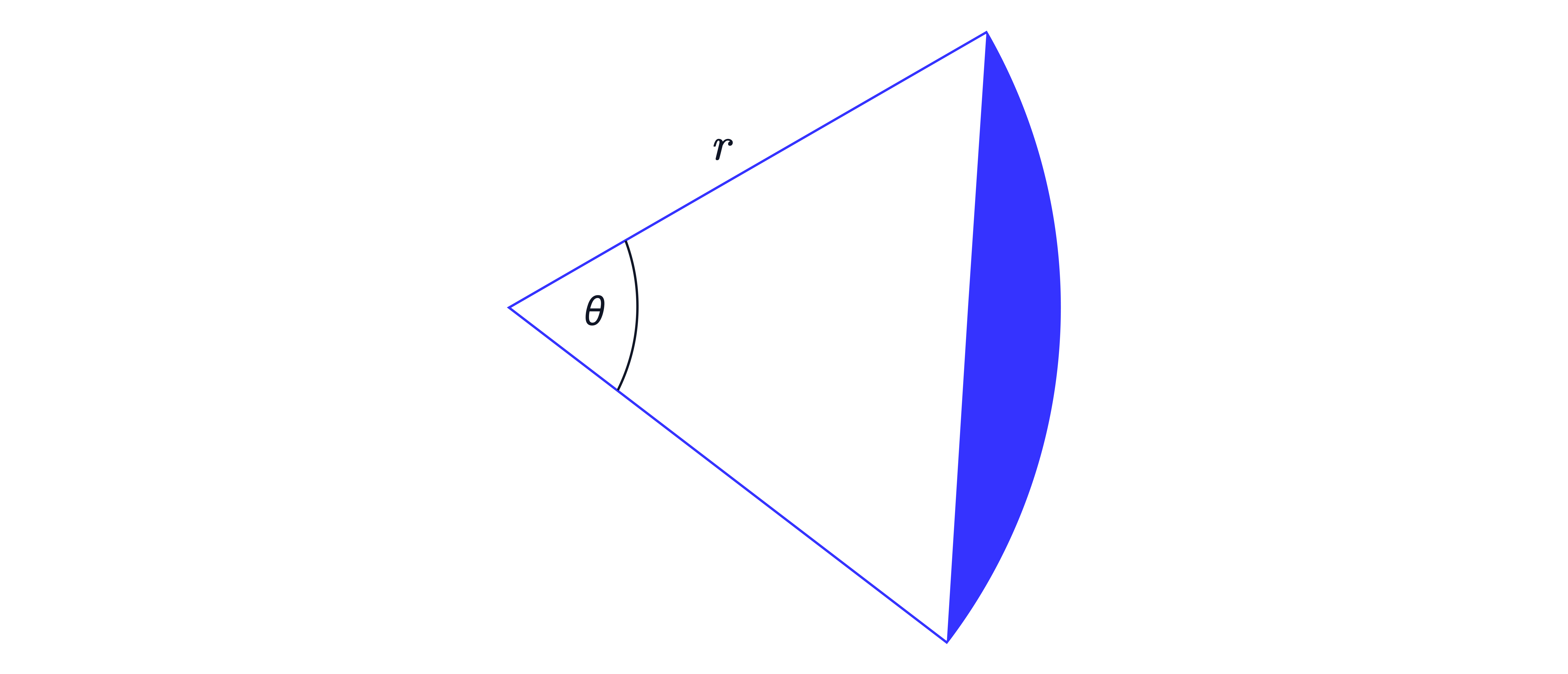 The diagram shows a circular sector of radius 𝑟 and angle 𝜃 with the shaded region representing the circular segment formed by subtracting the triangle from the sector.