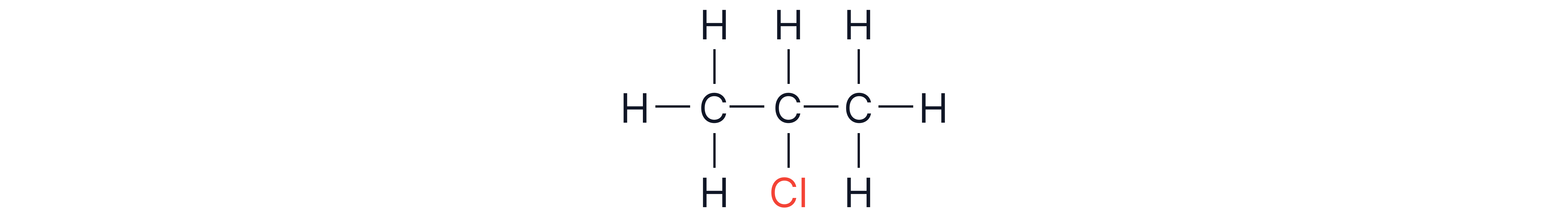 Displayed formula of 2-chloropropane showing a three-carbon chain with a chlorine atom bonded to the second carbon.