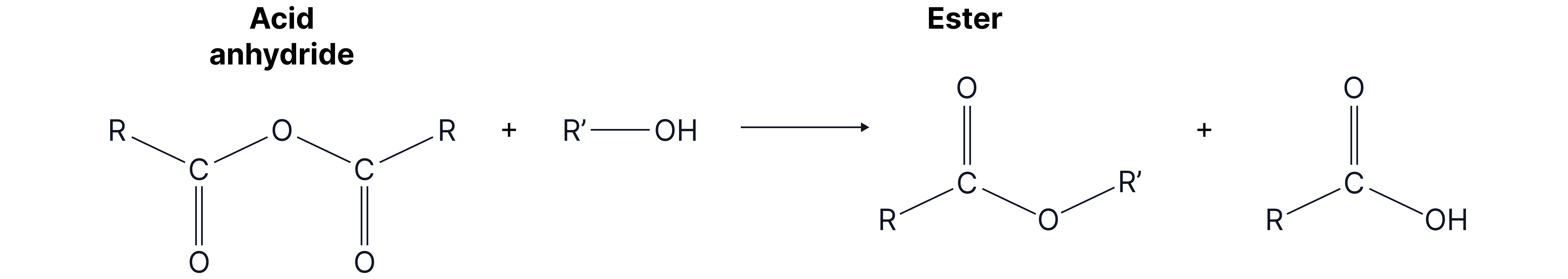 Reaction scheme showing an acid anhydride reacting with an alcohol to form an ester and a carboxylic acid.
