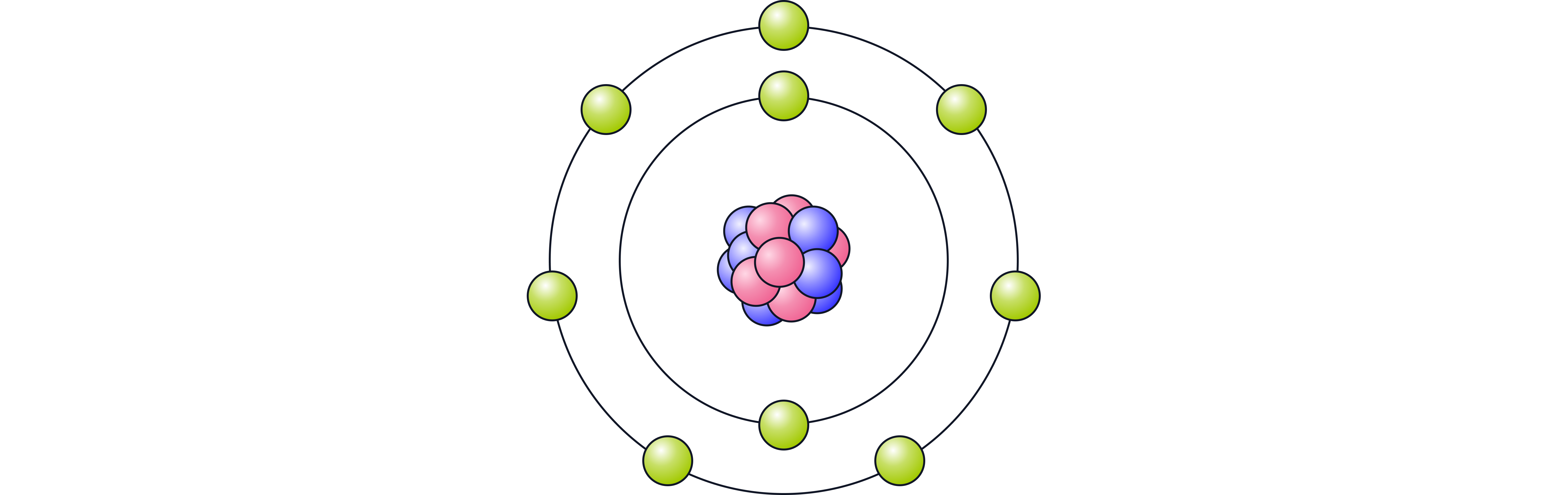 A Bohr model diagram of an atom showing a central nucleus made of protons and neutrons with electrons arranged in two shells (2,8), representing the electronic structure of a noble gas such as neon.