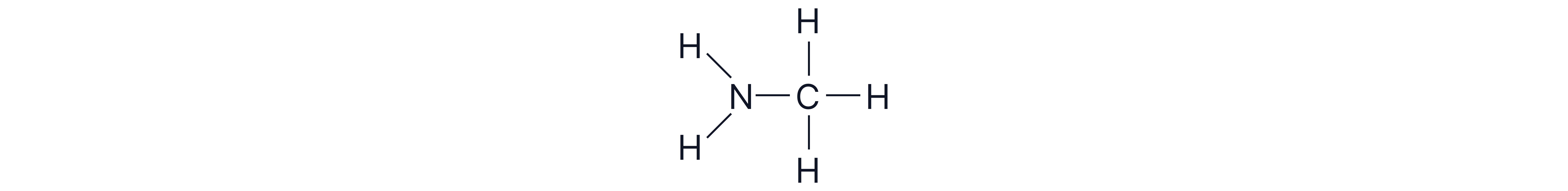 Displayed formula of methylamine (CH₃NH₂), showing an amine group with one hydrogen in ammonia replaced by a methyl group.