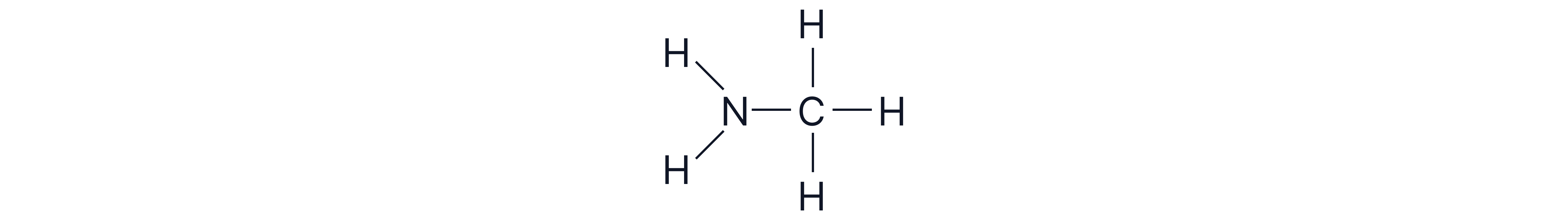 Chemistry revision note showing the displayed structural formula of methylamine with a nitrogen atom bonded to two hydrogen atoms and one methyl group.