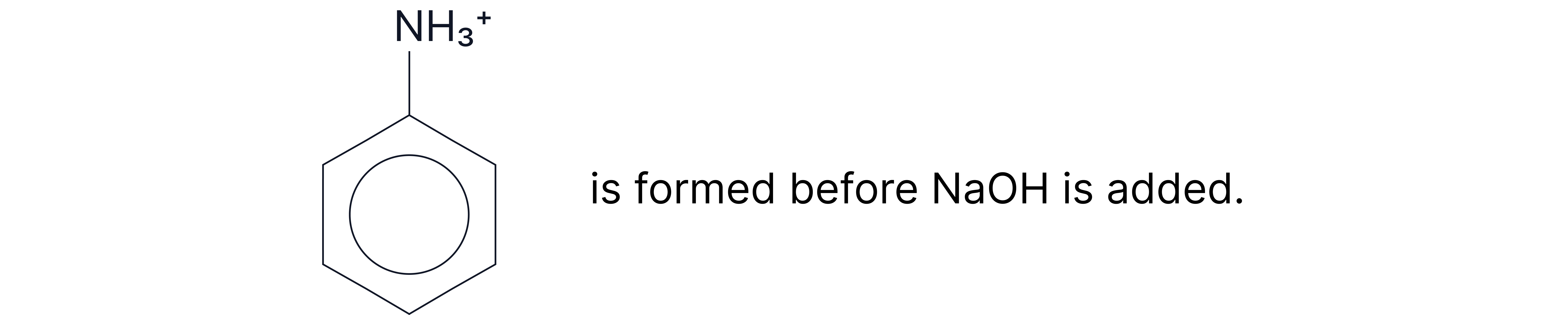 Chemistry revision note showing the structure of the phenylammonium ion with a benzene ring bonded to an NH3+ group.