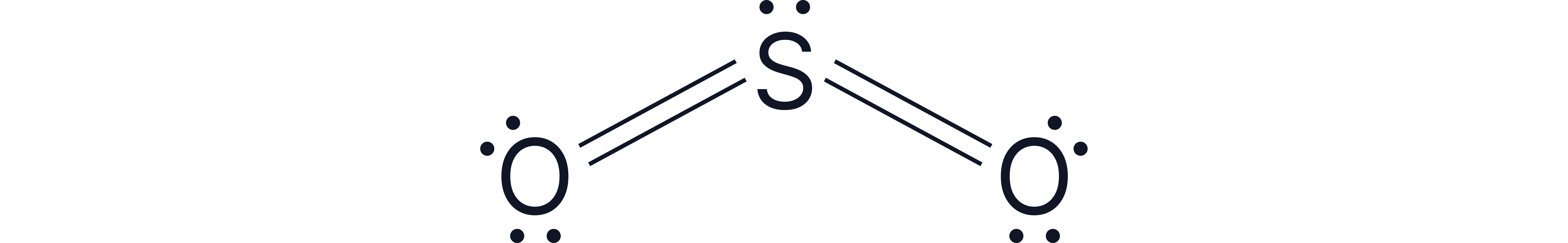 Displayed formula showing sulfur dioxide with two double bonds between sulfur and oxygen atoms and a lone pair on the sulfur atom.