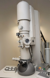 Photograph of a transmission electron microscope used to view cell ultrastructure at very high magnification for biological study.